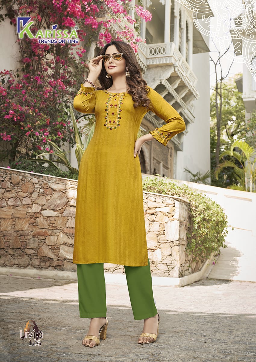 Karissa Livia Heavy Designer Ethnic Wear Rayon Latest Fancy Kurti Collection